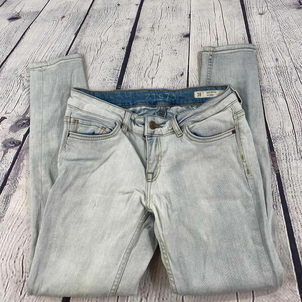 Zara Denim Basic Z1975 Jeans Mid Rise Skinny Blue - Picture 6 of 9